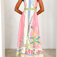 WW | Halter Schnürung Rückenfreies Rio Print Maxi Kleid