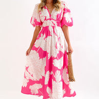 WW | Real Love Print Puffärmel Maxi Kleid