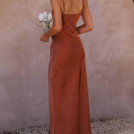 WW | Satinierte Spaghettiträgerkleid mit Schlitz für Damen