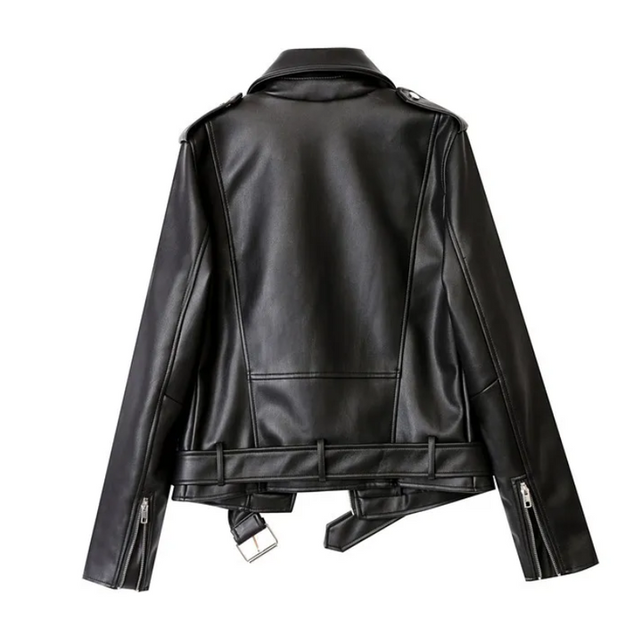 W&W Mode | Damen-Biker-Lederjacke mit Reißverschlüssen und Gürtel