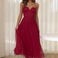 WW | Rare Beauty Tüll Rückenfreies Midi Kleid