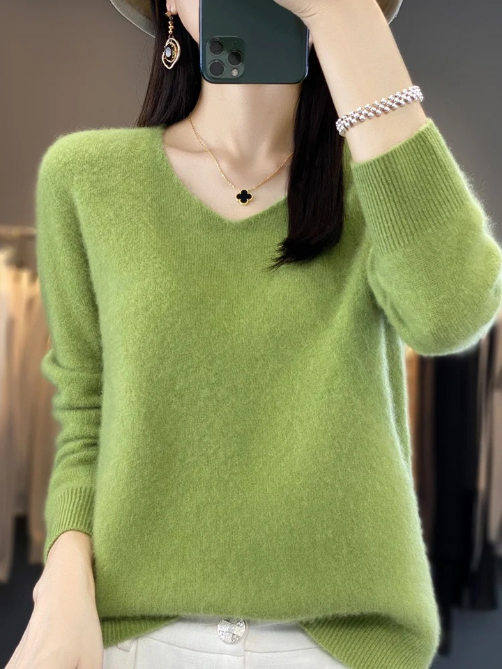 W&W Mode | Cashmere Pullover Damen Eleganter V-ausschnitt, Weich & Komfortabel