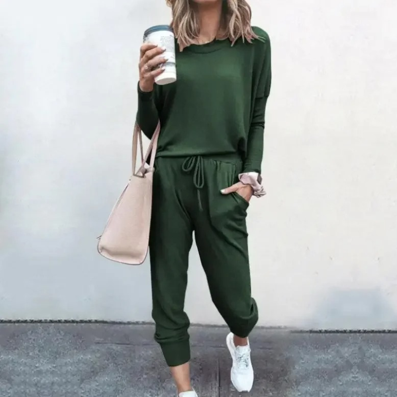 WW | Damen Hausanzug Bequemer Zweiteiler Mit Kordelzug Und Langarmshirt