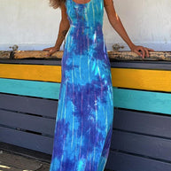 WW | Scoop Neck Rückenfreies Criss Cross Tie Dye Maxikleid