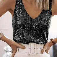 WW | Damen Glitter Pailletten V-Ausschnitt Top Ärmelloses Shirt Top Für Frauen