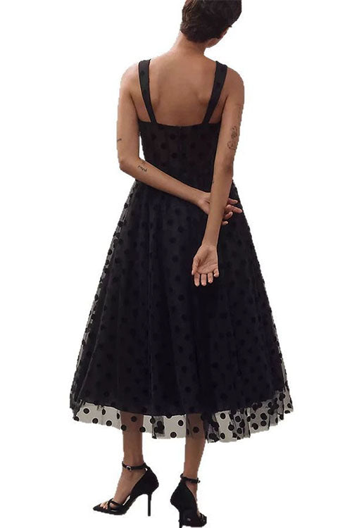W&W Mode | Rosiekleid V-Ausschnitt Polka Dot Mesh A-Linie Midi Cami Kleid