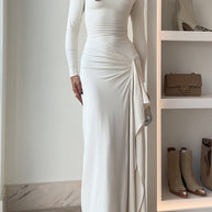 WW | Lange Ärmel Drapiertes Schlitz Maxi Party Kleid