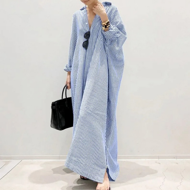 WW - elegantes gestreiftes Blusenkleid mit Knöpfen
