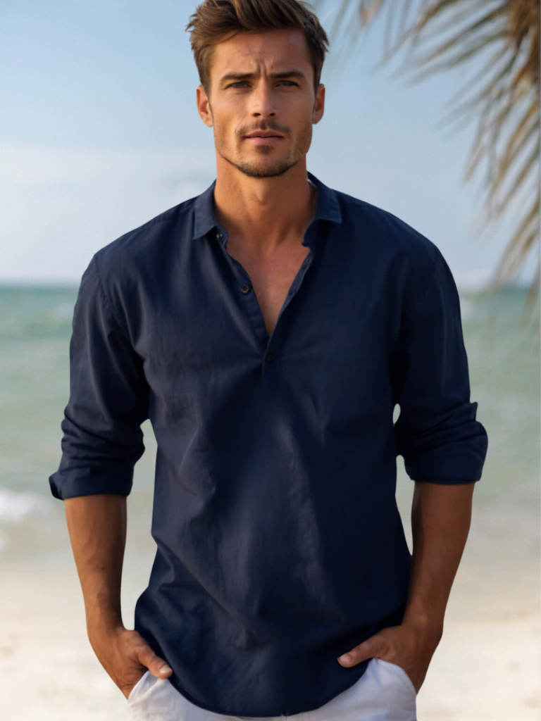 WW | Herren Stilvolles Leinenhemd Elegant Im Sommer Für Männer