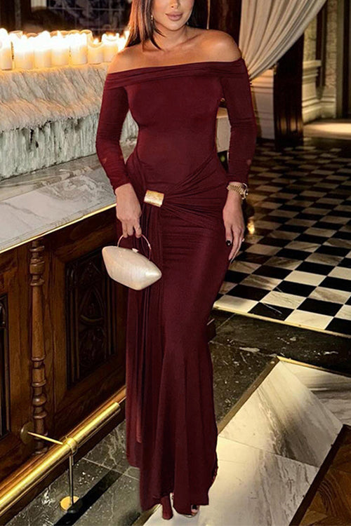 WW | Rosiedress Off Shoulder Knoten Front Bodycon Maxi Party Kleid
