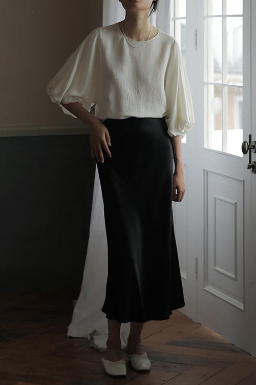Damen-Satinrock mit hoher Taille und Midi-Länge
