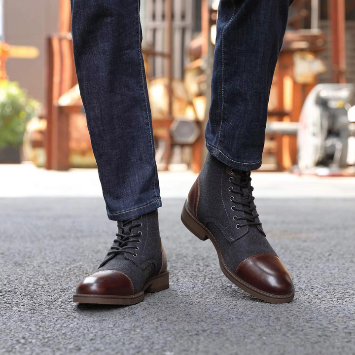 W&W Mode | Stylische Herrenschuhe Stiefel Mit Leder Und Stoffeinsatz