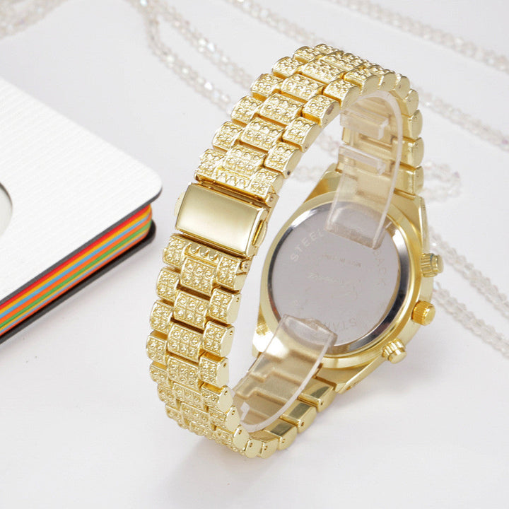 W&W Mode Quarz Armbanduhr aus Edelstahl mit Kristallen - Stilvolle Luxusuhr