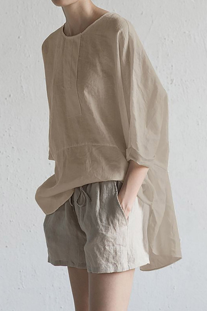 Damen Strickjacke aus Leinen mit halben Ärmeln und Rundhalsausschnitt