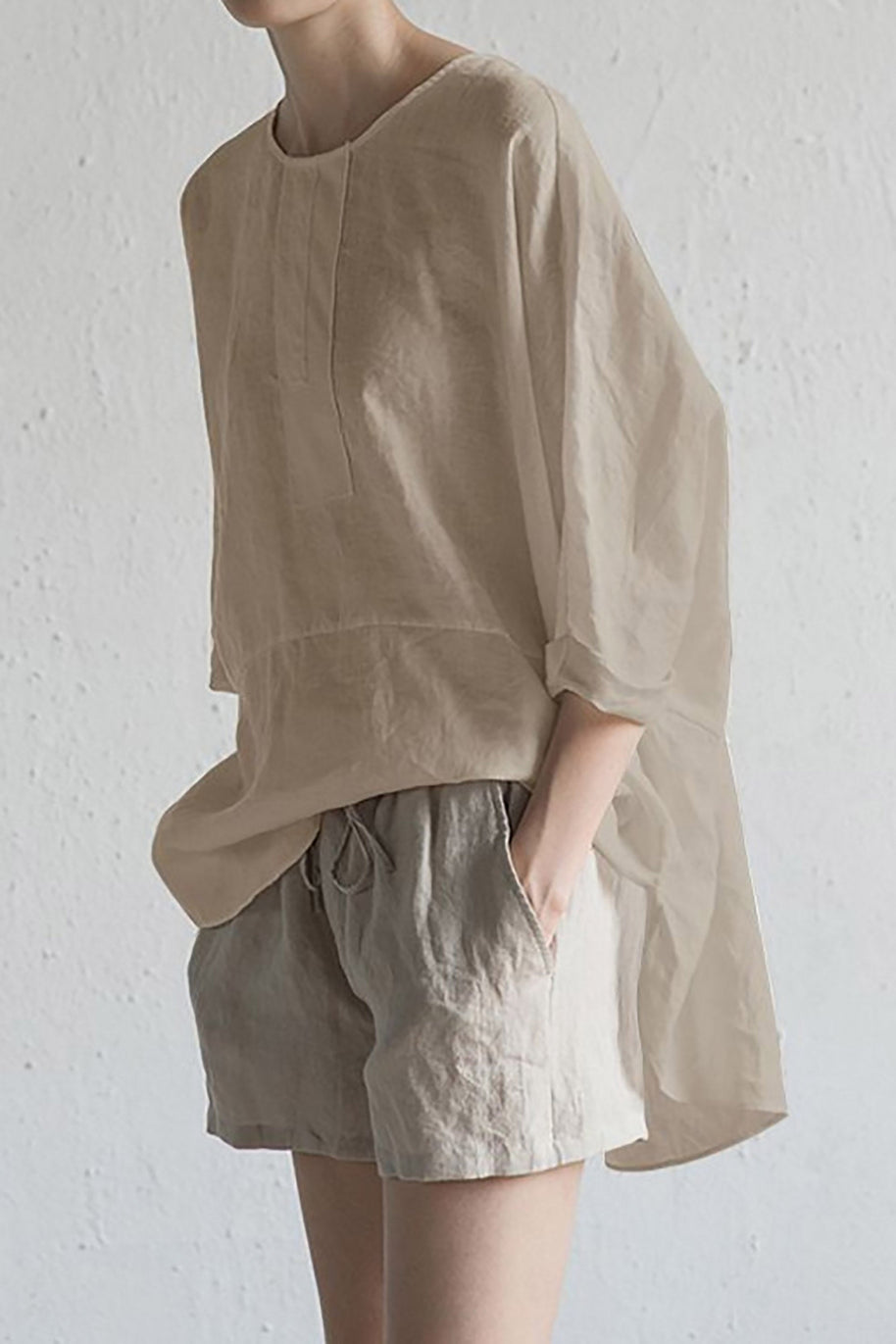 WW | stilvolle Strickjacke aus japanischer Leinen - Halbärmel und runder Ausschnitt