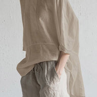 WW | stilvolle Strickjacke aus japanischer Leinen - Halbärmel und runder Ausschnitt
