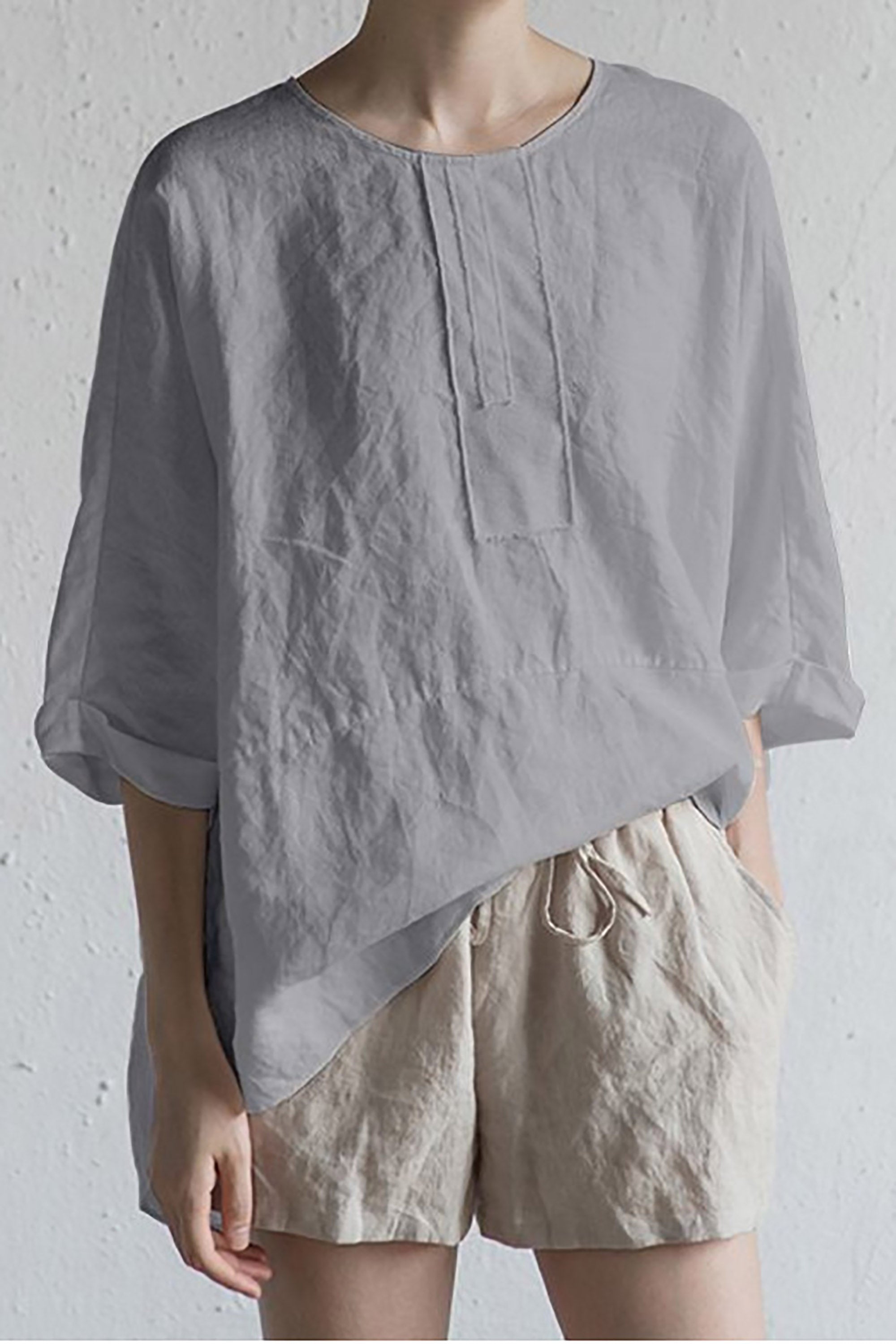 WW | stilvolle Strickjacke aus japanischer Leinen - Halbärmel und runder Ausschnitt