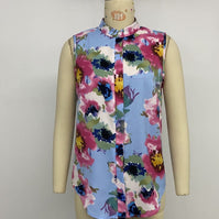 Damen ärmellose Bluse mit floralem Design und strukturierter Knopfleiste WW