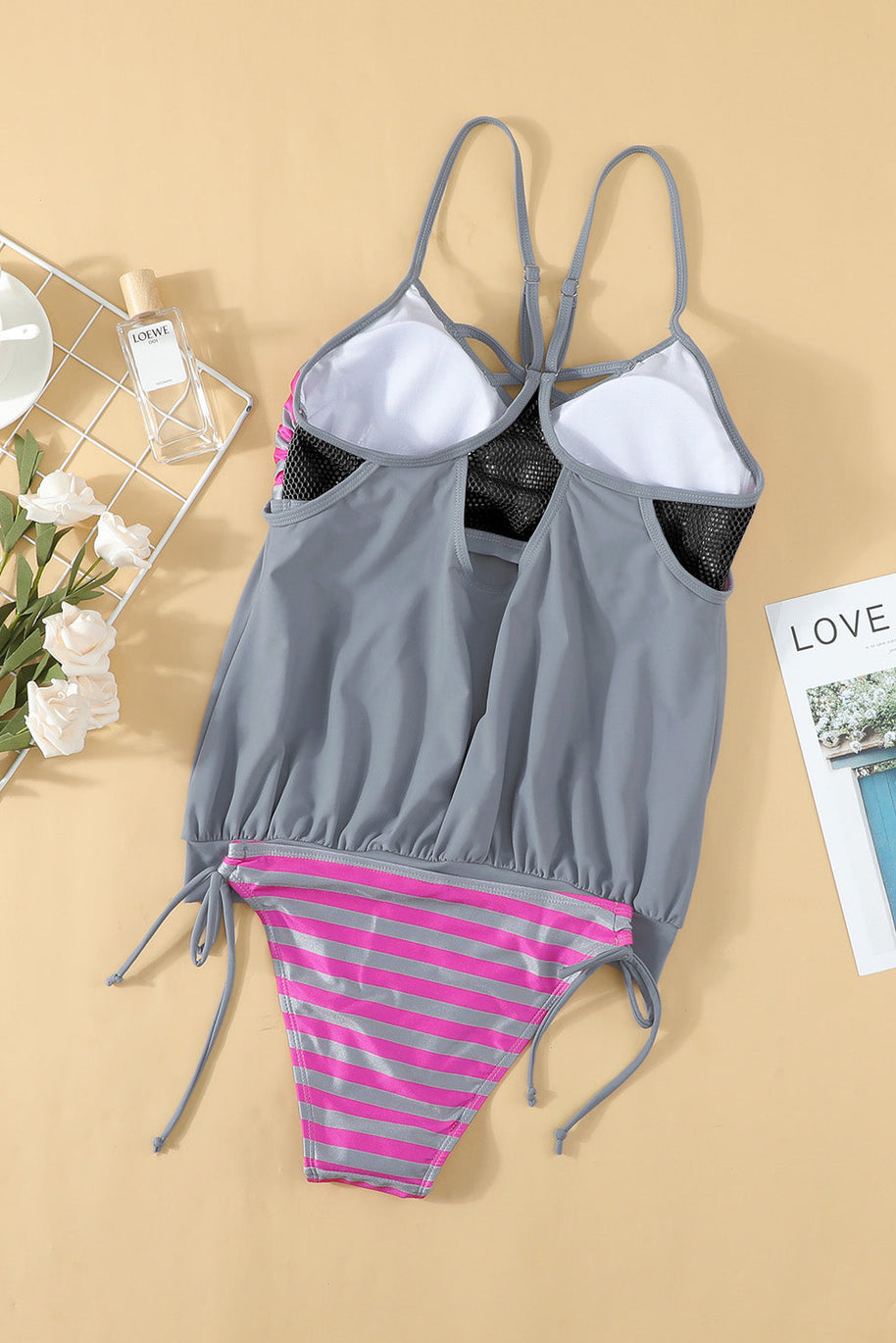 WW | Kreuzschraffiertes Spaghetti-Trägertop Tankini Set