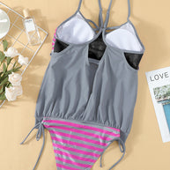 WW | Kreuzschraffiertes Spaghetti-Trägertop Tankini Set
