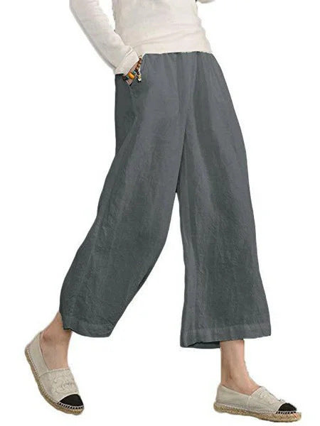 Damen weite Leinenhose mit elastischem Bund und praktischen Seitentaschen WW