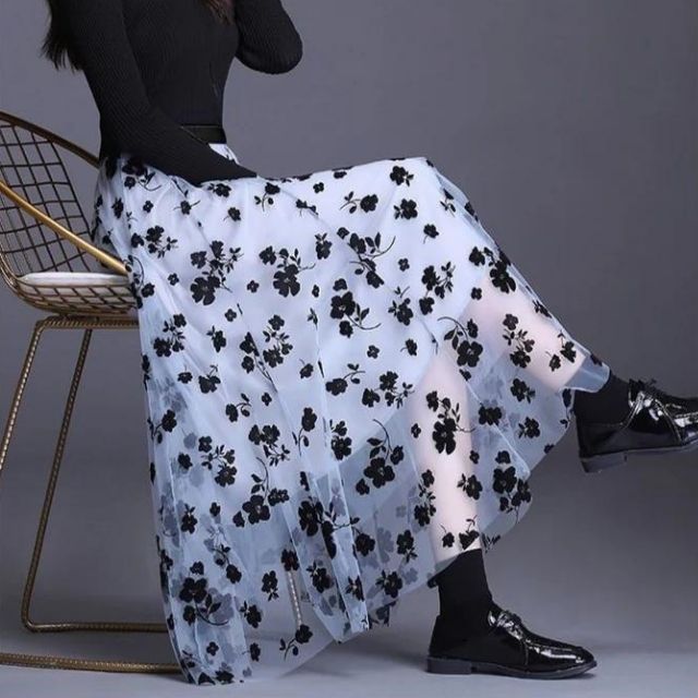 W&W Mode | Eleganter Maxirock aus Mesh mit Blumenmuster