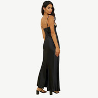 WW | Blume Bootsausschnitt Hoher Schlitz Satin Schlank Garten Party Slip Maxikleider