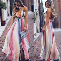 WW | Regenbogen Sommer Maxi Kleid Für Damen