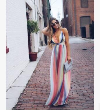 WW | Regenbogen Sommer Maxi Kleid Für Damen