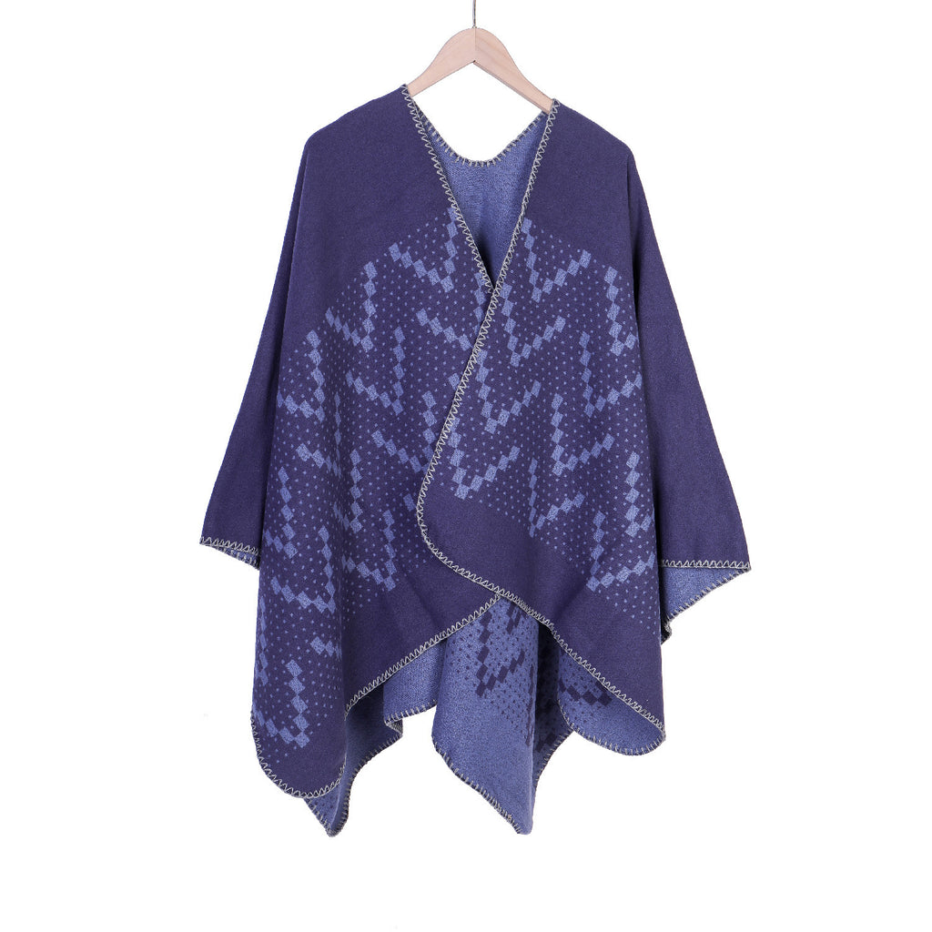 Damen Modischer Poncho mit modernem geometrischen Muster und eleganten Fransen WW