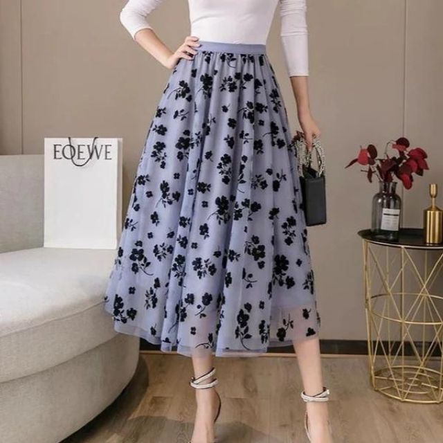 W&W Mode | Eleganter Maxirock aus Mesh mit Blumenmuster