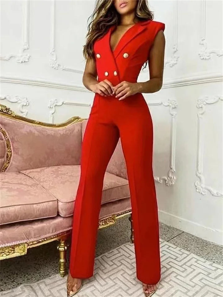 Damen-Jumpsuit mit V-Ausschnitt und Hahnentrittmuster