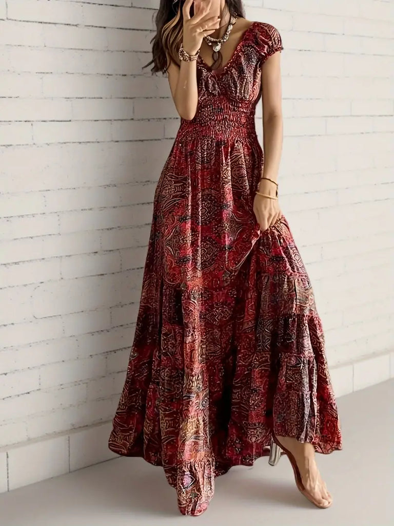 WW | Lange Swingkleid mit Rüschen Am Ausschnitt Blumenmuster
