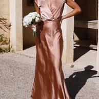 WW | Satin-Fishtail-Maxikleid mit V-Ausschnitt für Damen