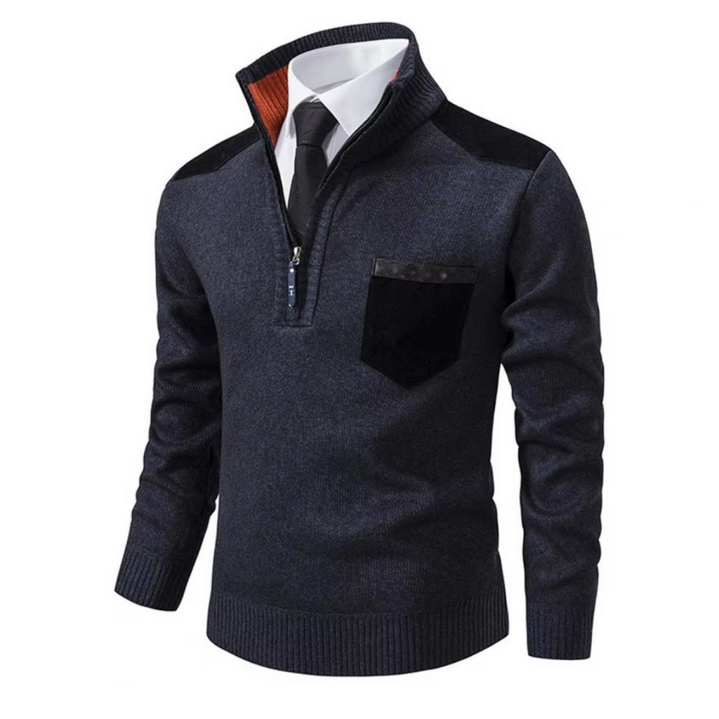 WW | Pullover Mit Reißverschluss Herren, Strick Mit Kontrastdetails