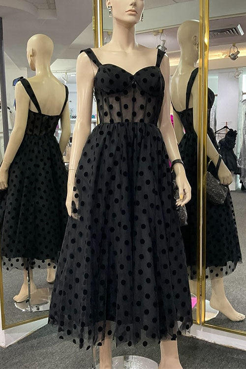 W&W Mode | Rosiekleid V-Ausschnitt Polka Dot Mesh A-Linie Midi Cami Kleid