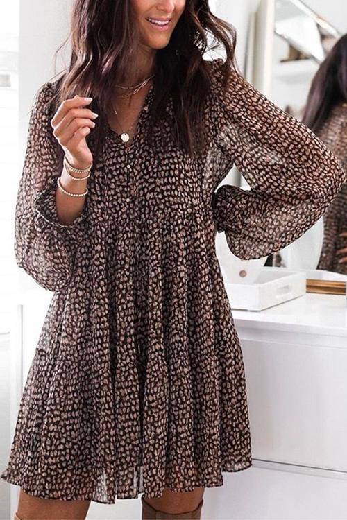 WW | Rosiedress V-Ausschnitt Leoparden-Swing-Minikleid