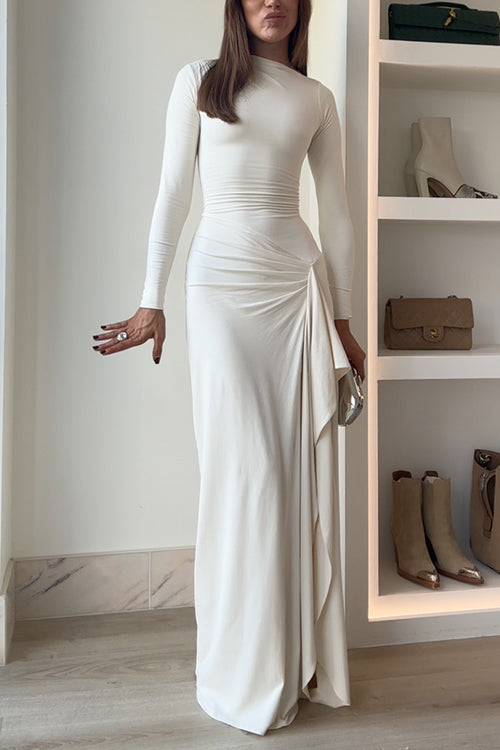 WW | Lange Ärmel Drapiertes Schlitz Maxi Party Kleid