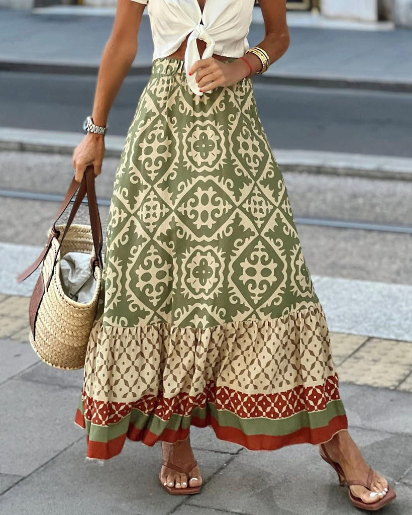 WW | Boho Lange Rock Mit Print