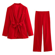 WW 2-teiliger Damenanzug | Eleganter Blazer mit Gürtel und passender Hose