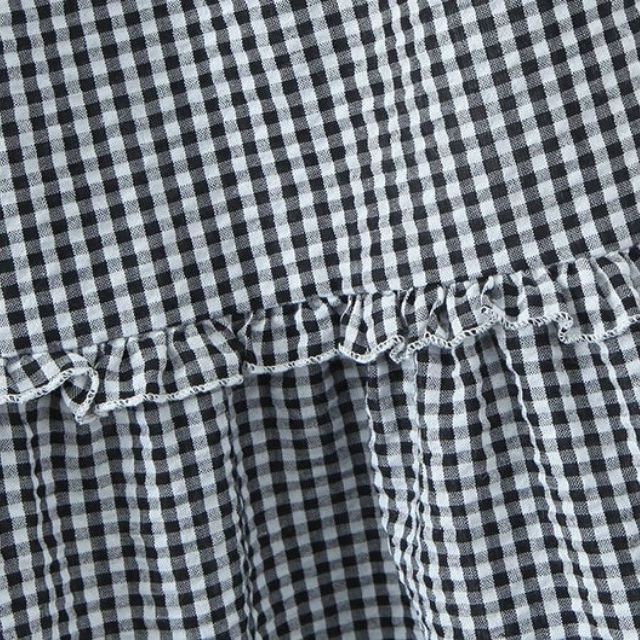 W&W Mode | Gestuftes Gingham-Midirock mit Rüschendetail