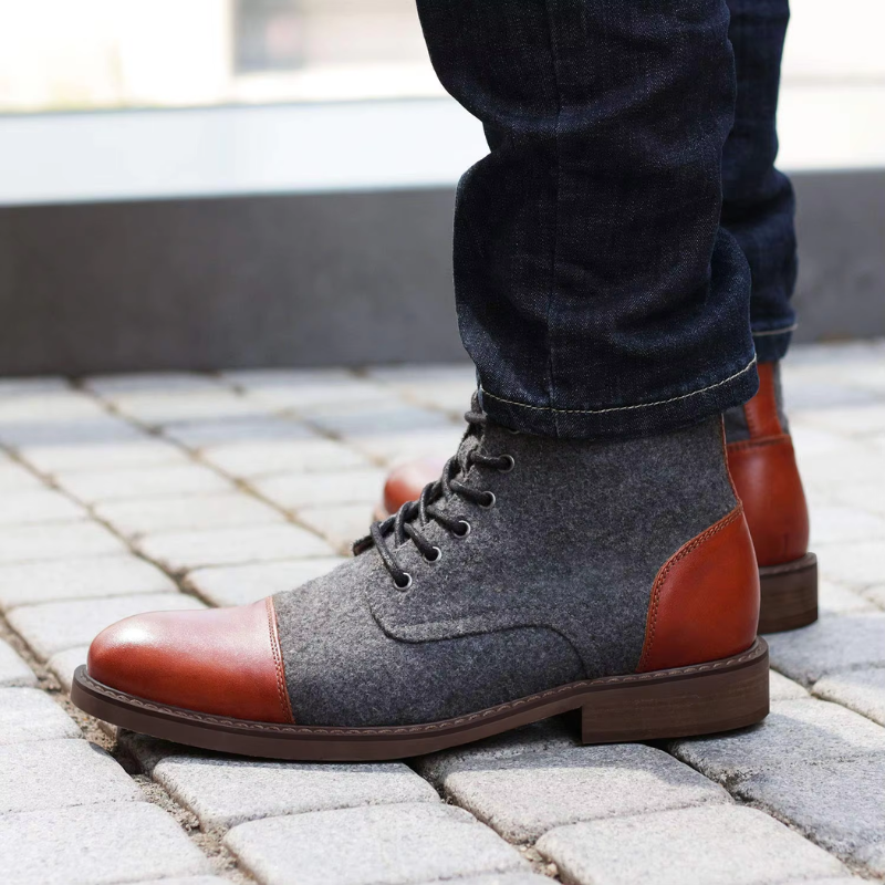 WW | Stylische Herrenschuhe Stiefel Mit Leder Und Stoffeinsatz