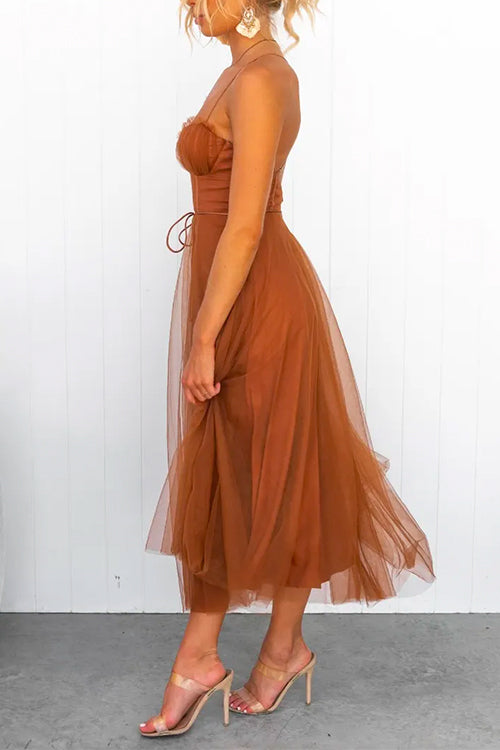 WW | Rosiedress Offene Rücken Taillierte Swing Maxi Cami Tüll Kleid