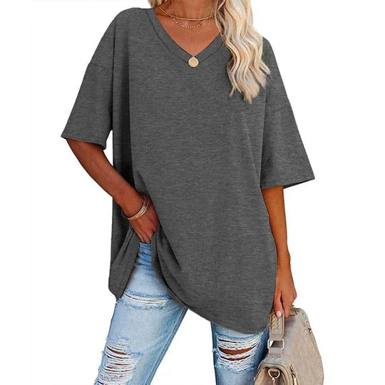 W&W Mode | Lässiges T-shirt Mit Übergröße V-ausschnitt Für Damen