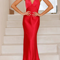WW | Rosiedress V-Ausschnitt Ärmelloses Maxikleid Party Kleid