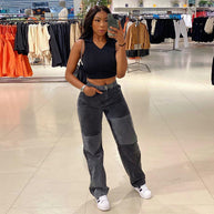 WW Jeans für Damen: Kontrastnähte in Grau und Schwarz