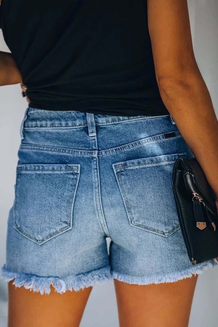W&W Mode | Mode Casual Einfarbig Zerrissene Jeansshorts