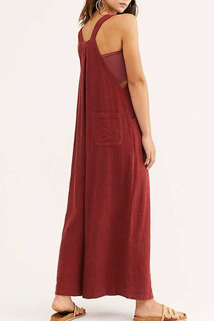 WW | Mode Lässig Einfarbig Ohne Gürtel Spaghetti-Träger Lockere Jumpsuits - 3 Farben
