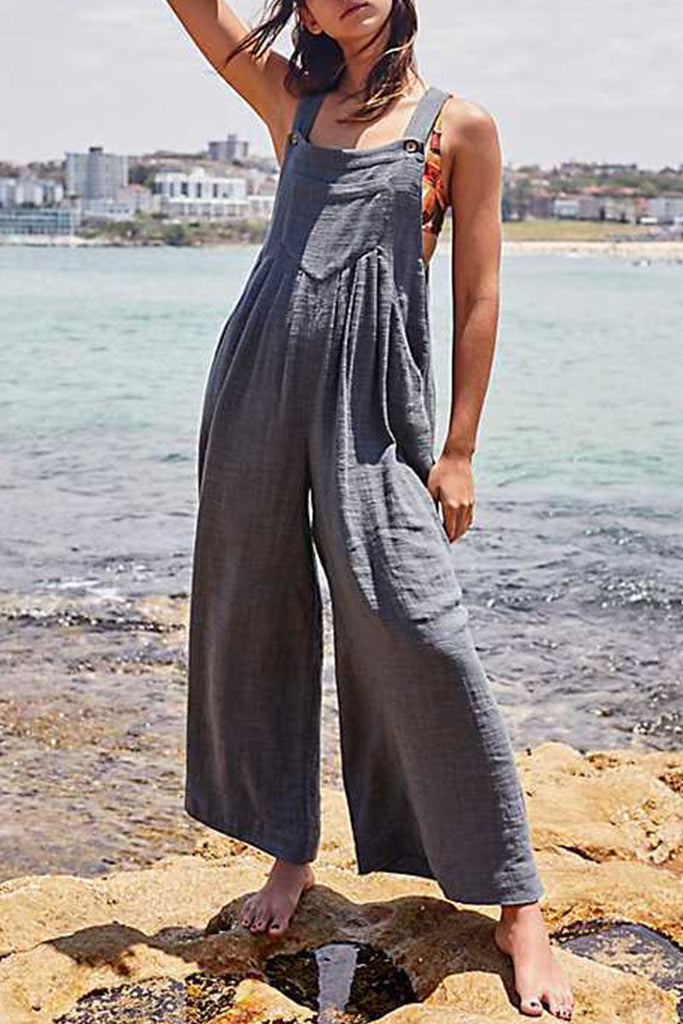 WW | Mode Lässig Einfarbig Ohne Gürtel Spaghetti-Träger Lockere Jumpsuits - 3 Farben