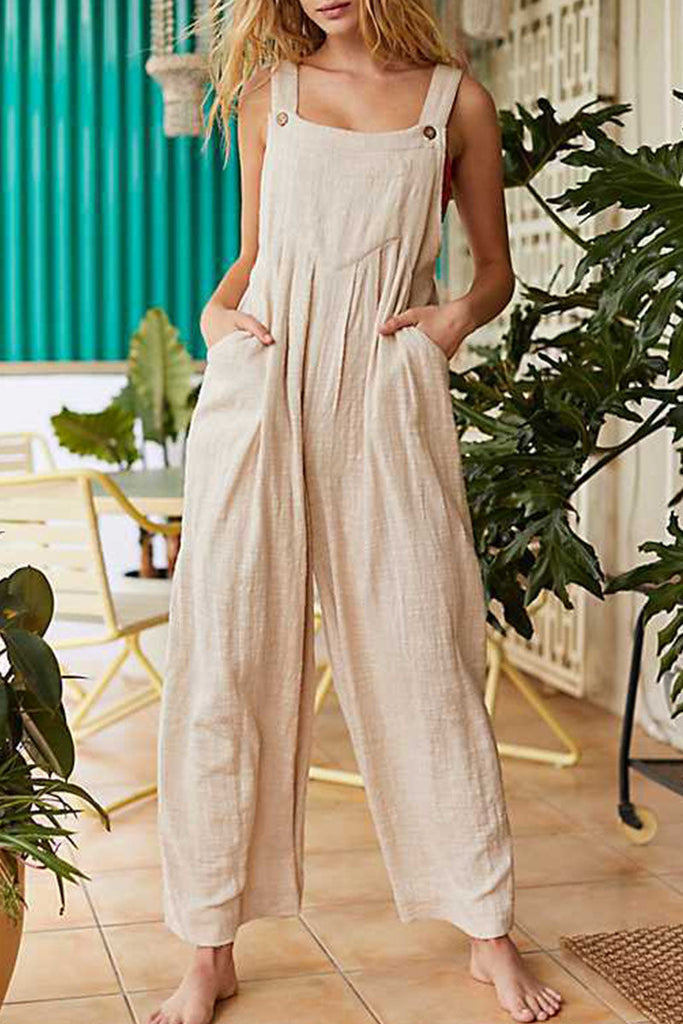 WW | Mode Lässig Einfarbig Ohne Gürtel Spaghetti-Träger Lockere Jumpsuits - 3 Farben